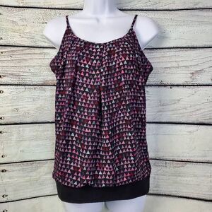 Maurices Women’s Sleeveless Blouson Tank Top Black Pink Triangle Print Size Smal
